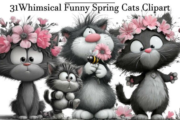 Download Whimsical Funny Spring Cats Clipart - Whimsical Collection