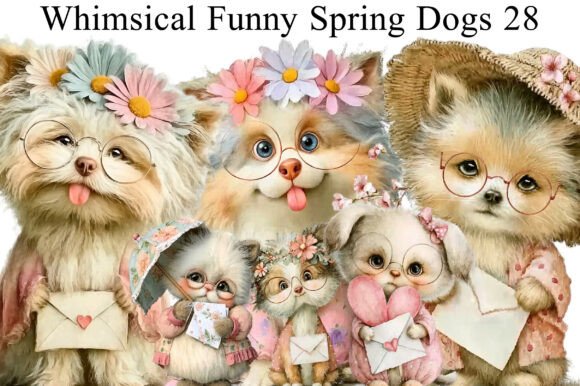 Download Whimsical Funny Spring Dogs Clipart - Whimsical Collection