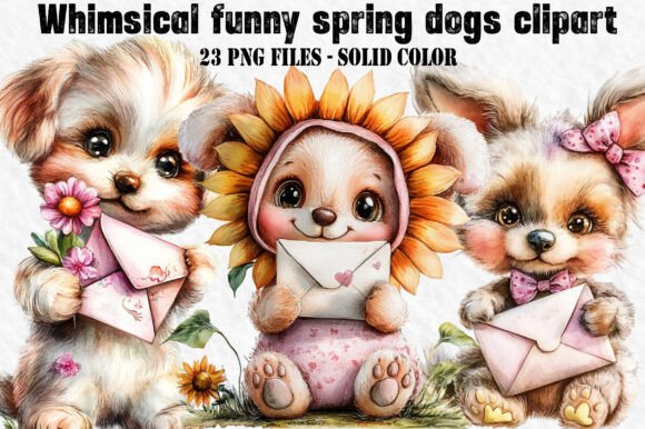 Download Whimsical Funny Spring Dogs Clipart - Whimsical Collection