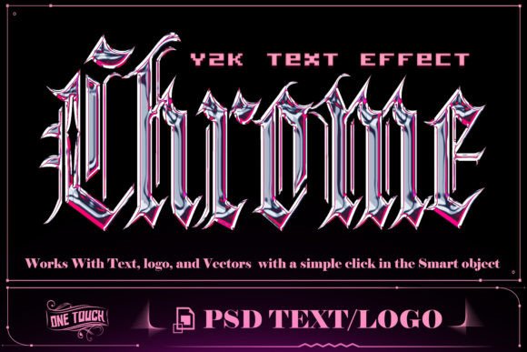 Download Sleek Design Chrome Y2K Text Effect PSD - Premium Bundle