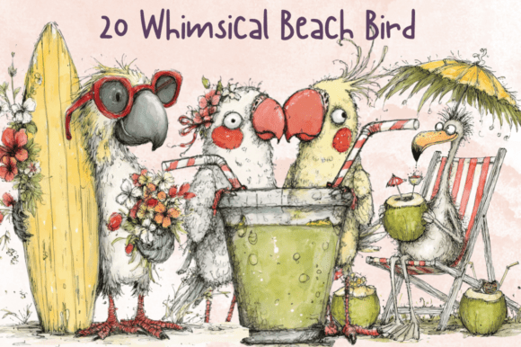 Download Whimsical Quirky Beach Birds Clipart - Whimsical Collection