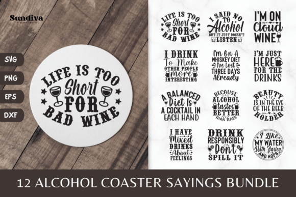 Download 12 Alcohol Coaster Quotes SVG - Alcohol Collection